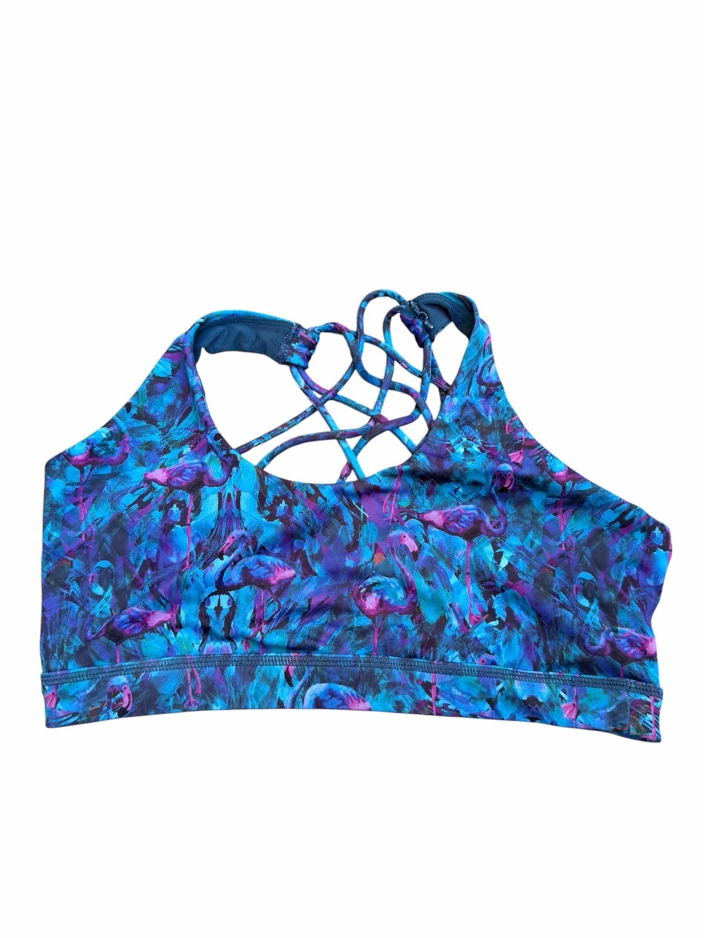 Constantly Varied Gear Medium Blue Purple Flamingo Strappy Sports Bra No Padding